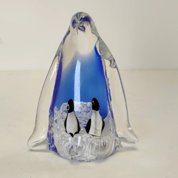 🐧 Stunning Blue & Clear Art Glass Penguin Figurine Sculpture - Murano Style - Picture 2 of 4